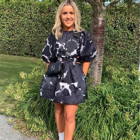 AJE Oxidised Puff-sleeved Cutout Linen-blend Mini Dress navy blue size US 2 AU 6 - Picture 11 of 16